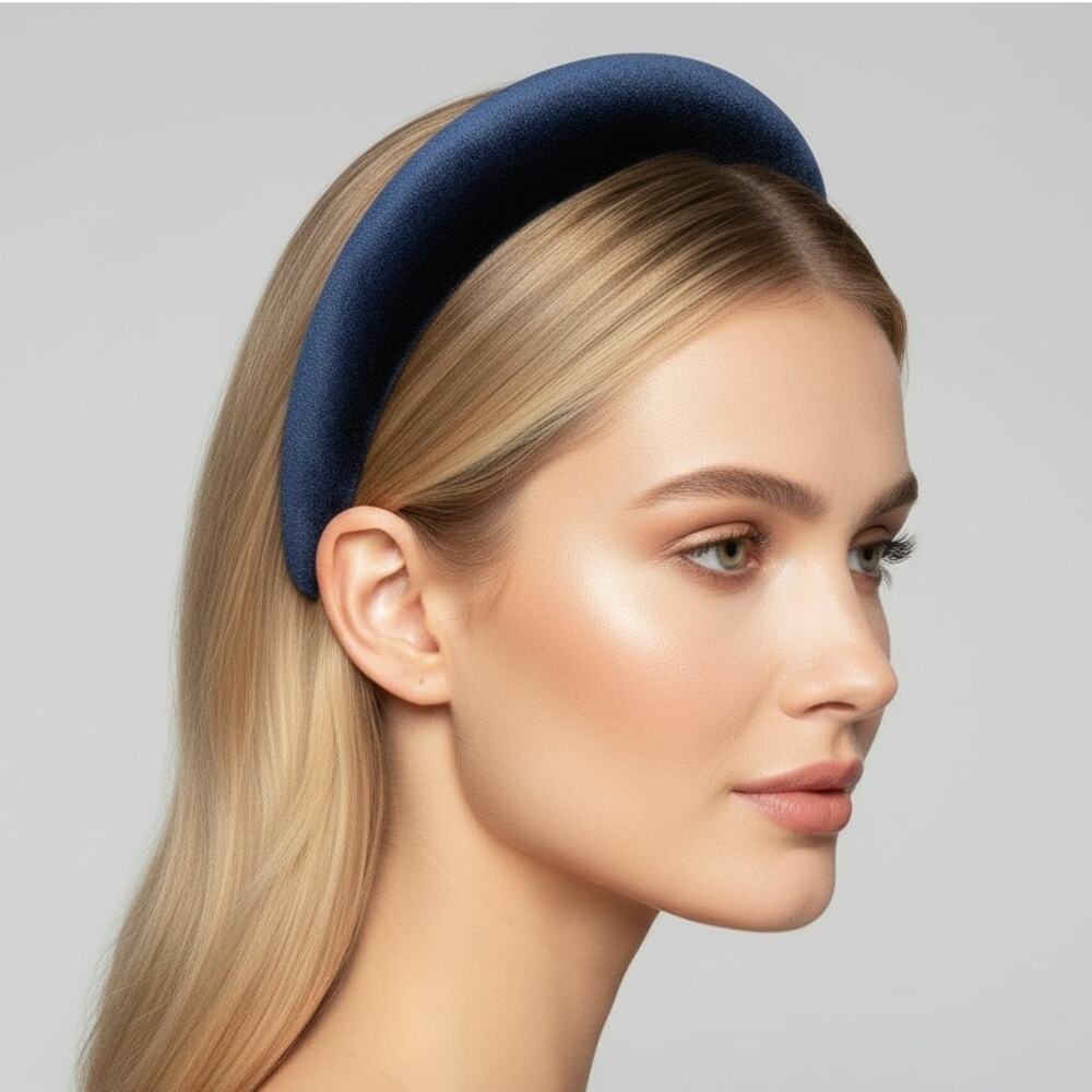 Boutique Navy Blue Padded Velvet Headband Thick Sponge Alice Band New